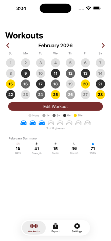 Color-coded calendar view