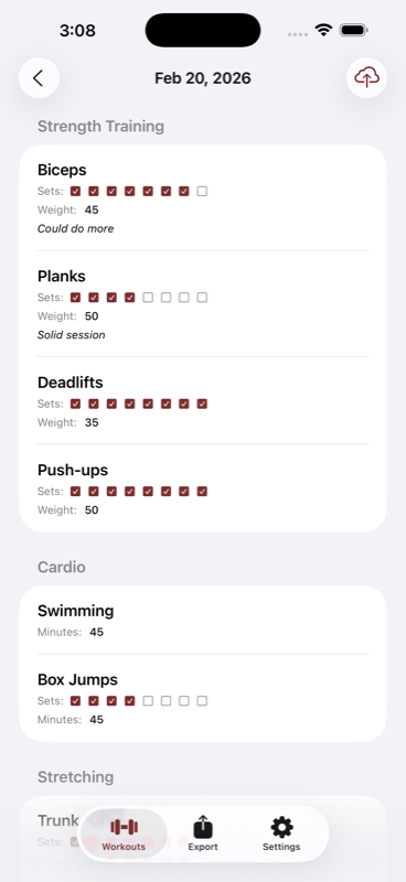 Workout history detail